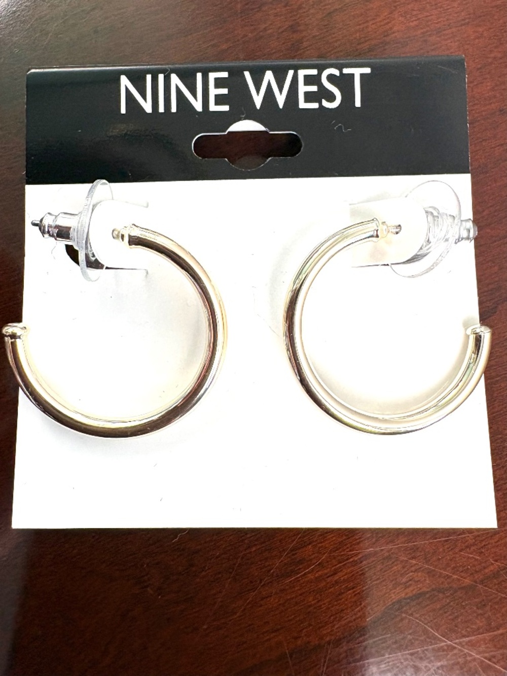 Nine West Polished Silver Tone Hoop Earrings
